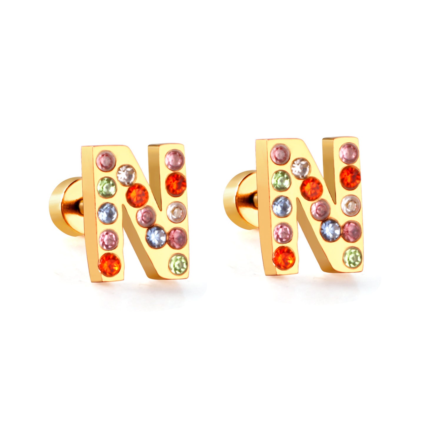 Fashion Letter Stainless Steel Inlay Zircon Ear Studs 1 Pair