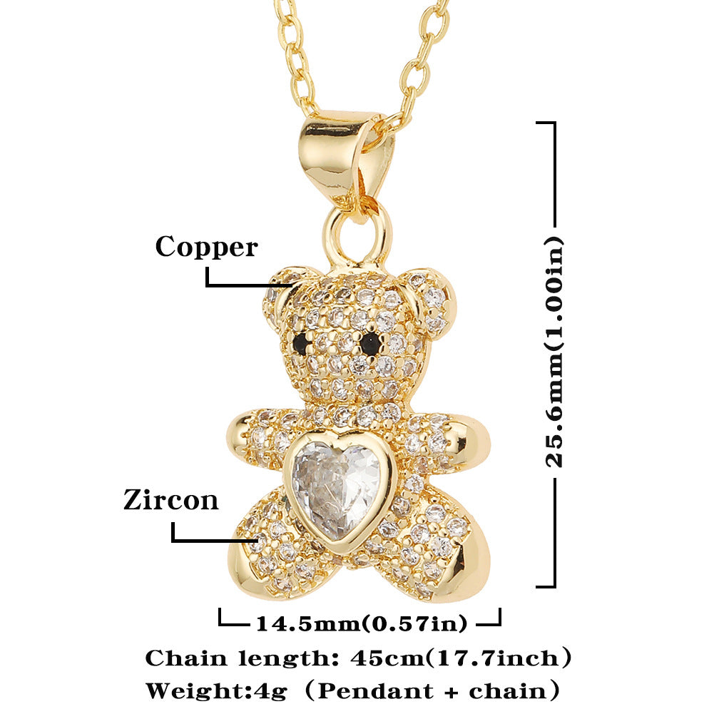 Fashion Bear Copper Inlay Rhinestones Pendant Necklace 1 Piece