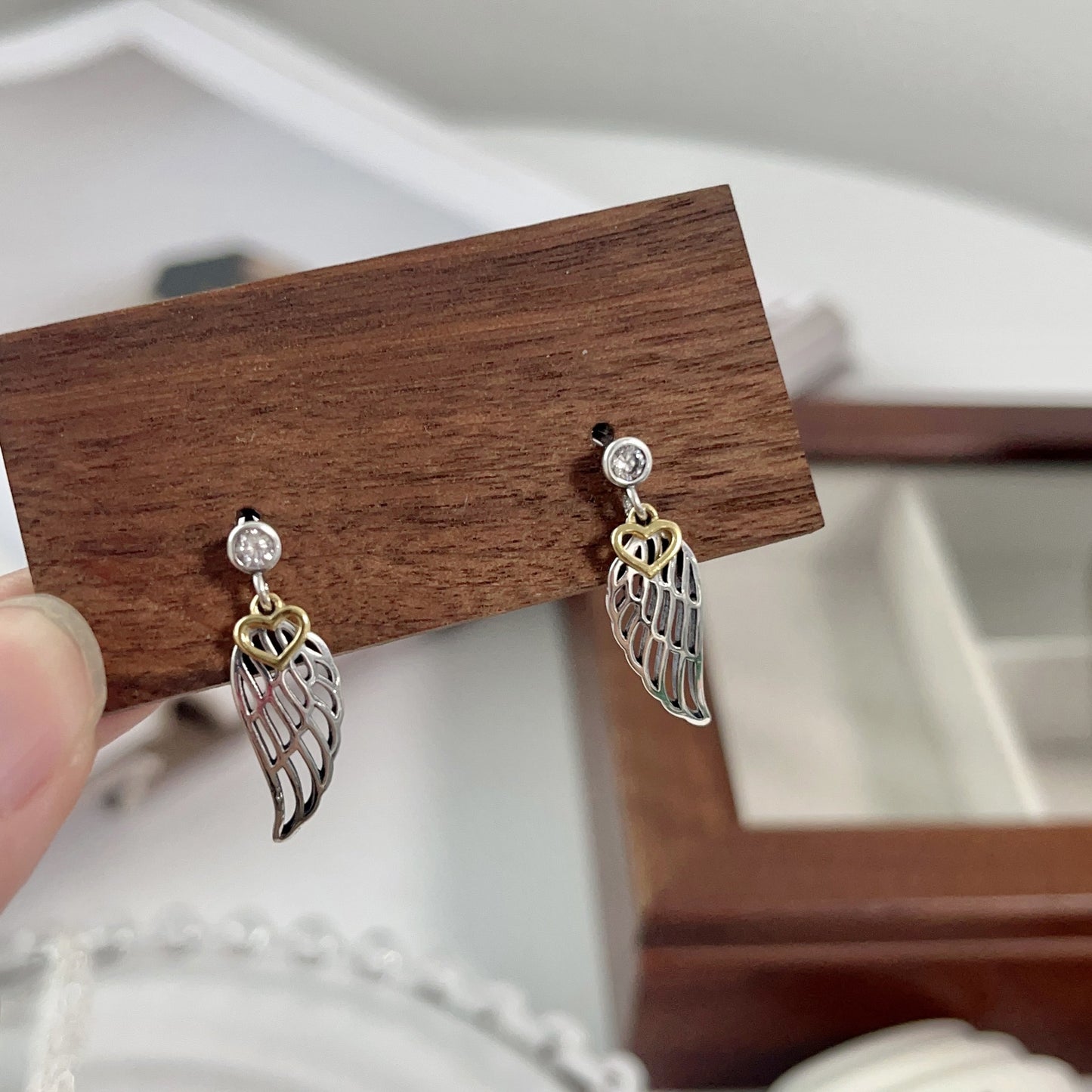 1 Pair Sweet Wings Plating Inlay Sterling Silver Zircon Drop Earrings