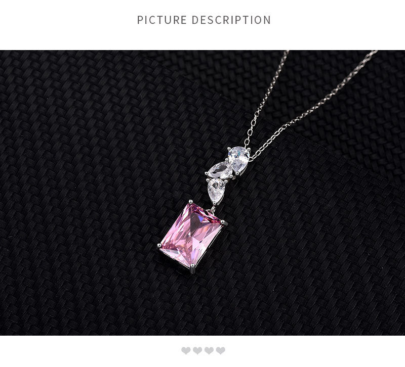 Lady Geometric Sterling Silver Inlay Zircon Pendant Necklace