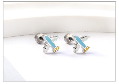 Fashion Airplane Duck Stainless Steel Plating Ear Studs 1 Pair