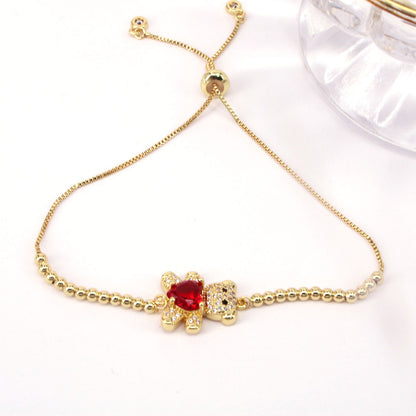 Creative Heart Bear Copper 18k Gold-plated Inlaid Zircon Adjustable Bracelet