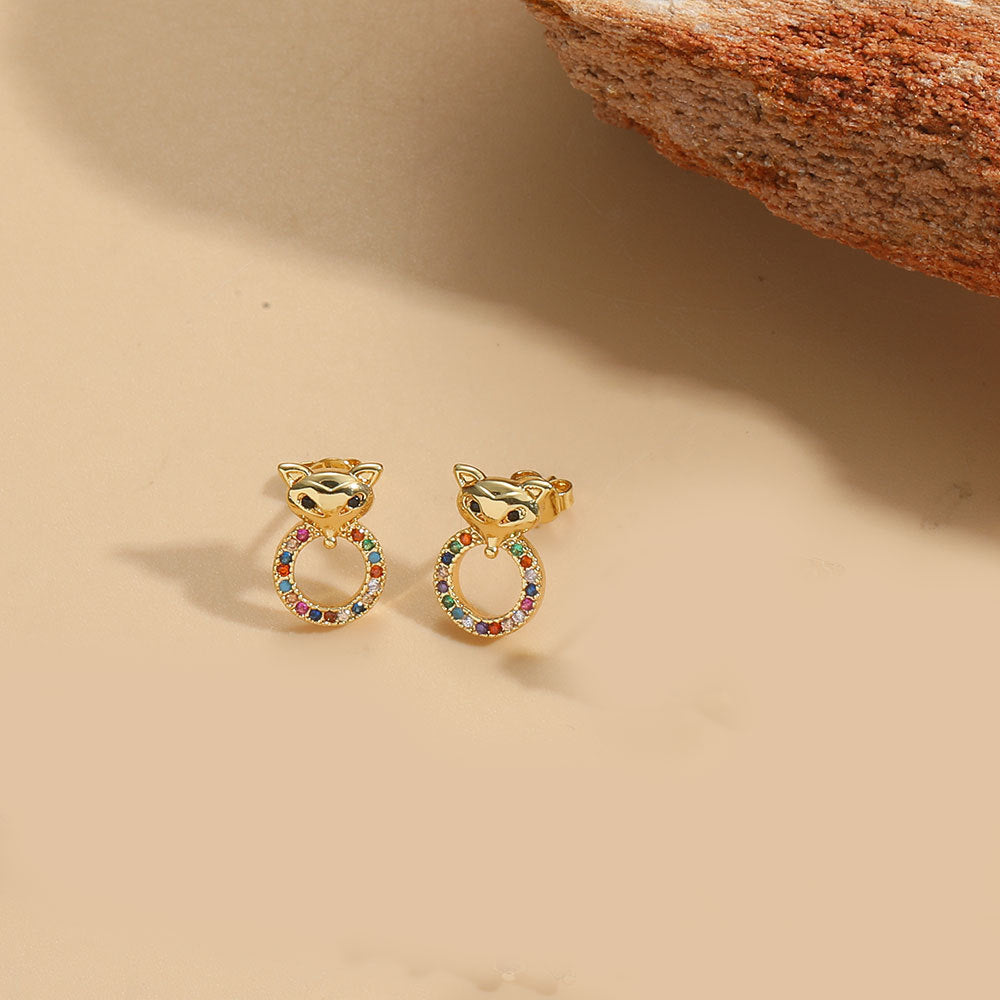 Cross-border hot-selling small, exquisite, delicate flowers, high-end design earrings, copper-plated 14K real gold zircon earrings for women