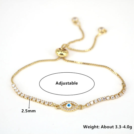 Fashion Hollow Copper Inlaid Zircon Heart Devil's Eyes Geometric Heart Bracelet