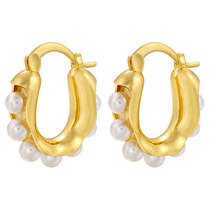 1 Pair Simple Style U Shape Copper Inlay Artificial Pearls Earrings