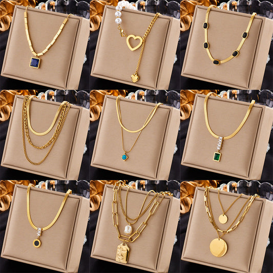 Fashion Square Chain Titanium Steel Electroplating Necklaces