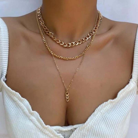 Simple Alloy Necklace Hip-hop Thick Stitching Multi-layer Clavicle Chain