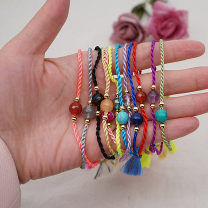 Creative Bohemian Ethnic Style 6mm Beaded Tassel Bracelet