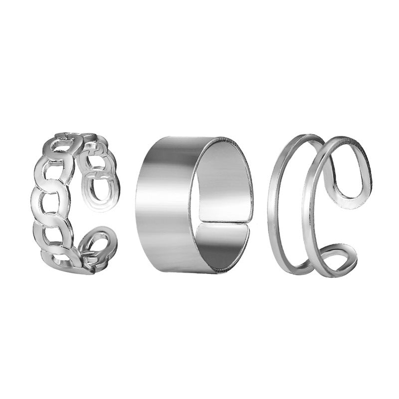 Fashion Creative Simple Fashion Geometric Chain Opening Twist Ring Three-piece Set