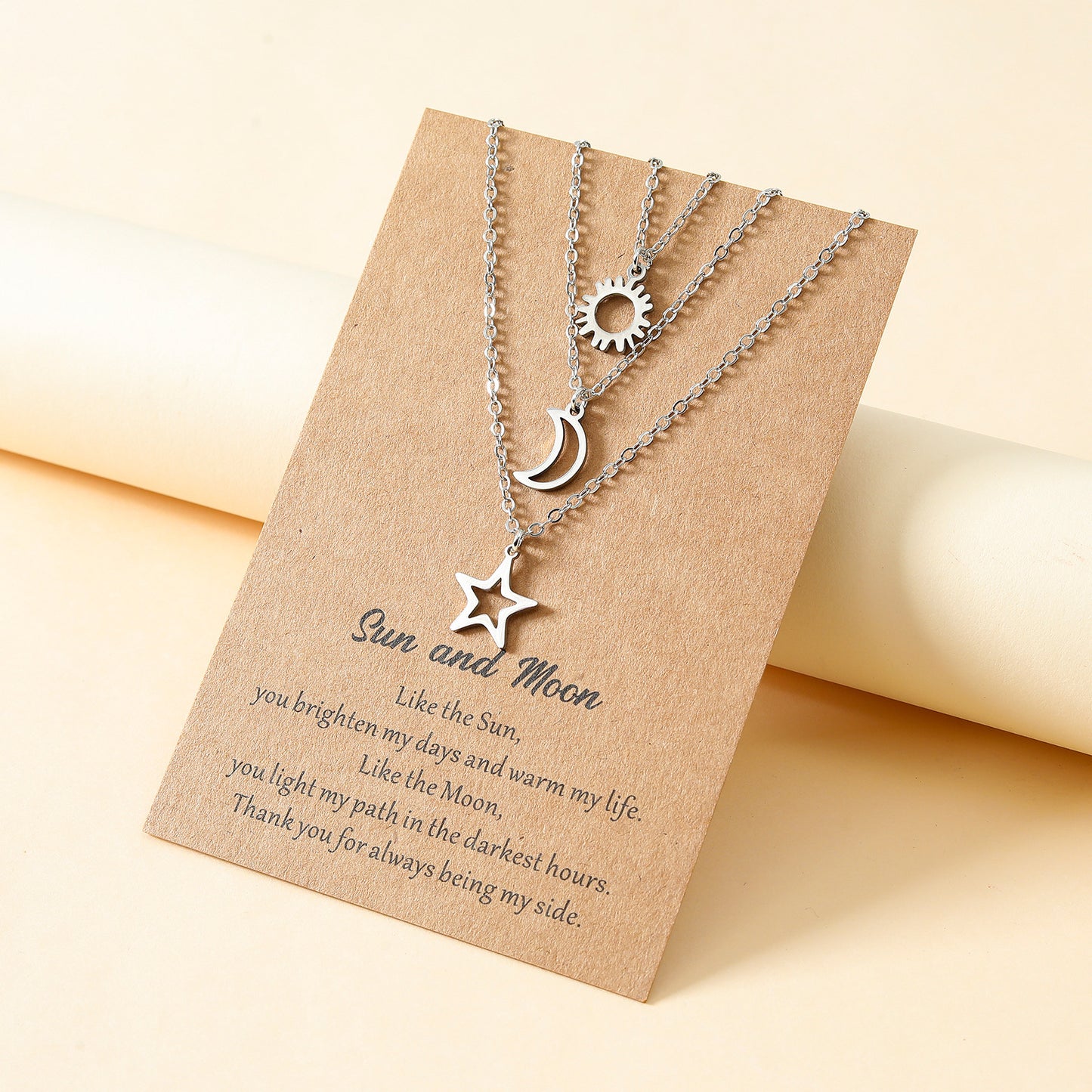 New Hollow Sun Moon And Star Pendent Card Alloy Necklace