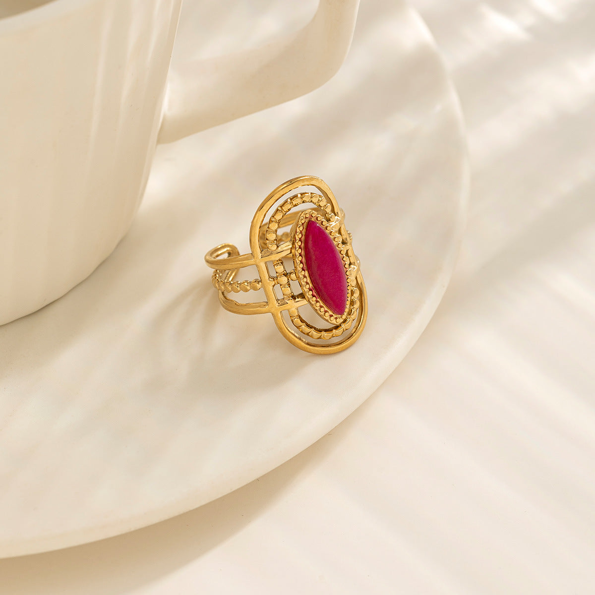 Retro U Shape Stainless Steel Agate Plating 18k Gold Plated Open Ring