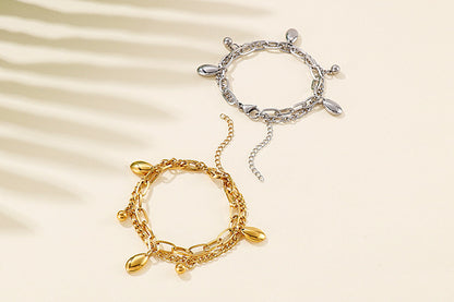 New Trend Double Chain Oval Small Pendant Ladies Titanium Steel Ball Bracelet