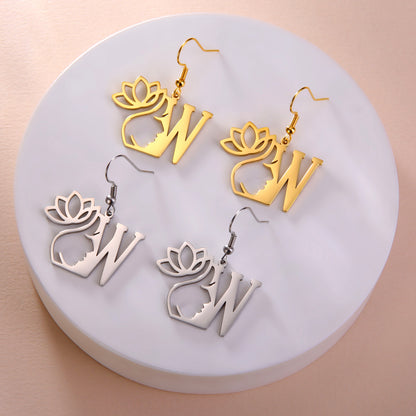 1 Pair Elegant Simple Style Letter Lotus Plating Stainless Steel Drop Earrings