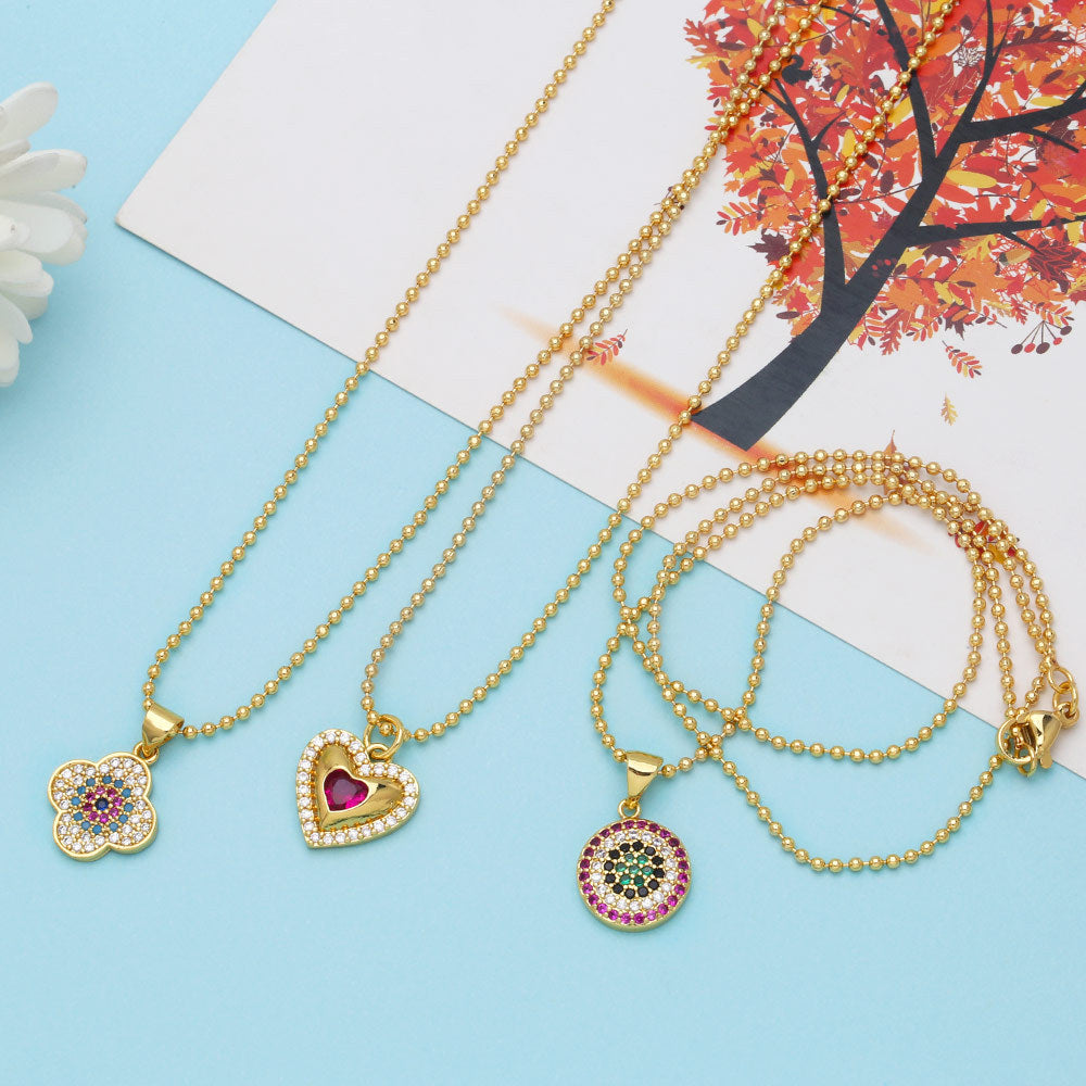 Fashion Devil's Eye Heart Four-leaf Clover Micro Inlaid Colorful Zircon Clavicle Chain Necklace