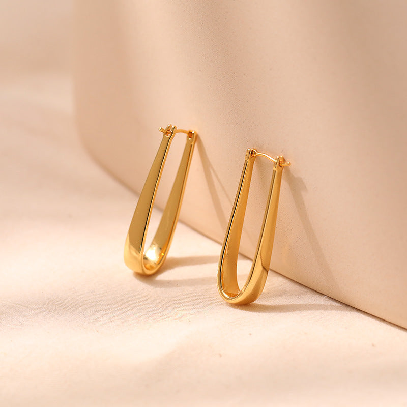 1 Pair Lady Simple Style Commute U Shape Solid Color Plating Copper 18k Gold Plated Earrings