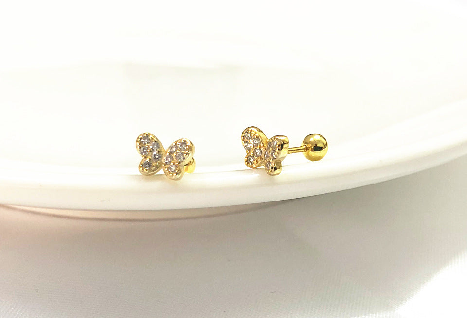 1 Pair Simple Style Butterfly Plating Inlay Sterling Silver Zircon Ear Studs