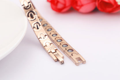 Personality Fashion Rose Gold Inlaid Metal Stone Titanium Steel Bracelet