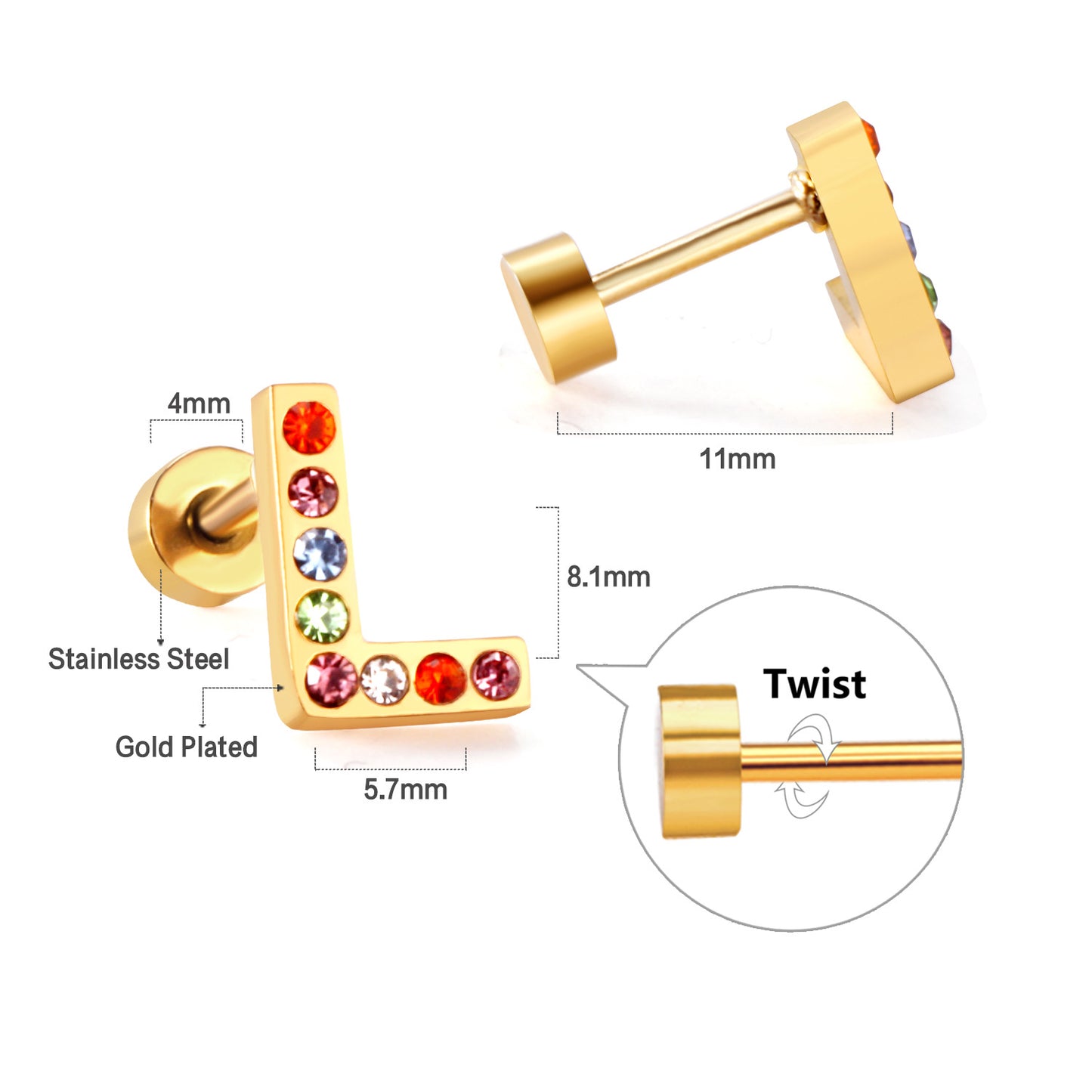 Fashion Letter Stainless Steel Inlay Zircon Ear Studs 1 Pair