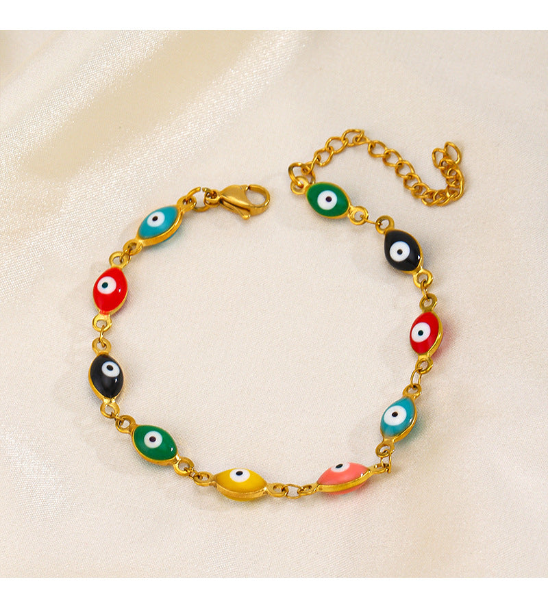 Ethnic Style Cool Style Devil's Eye Stainless Steel Enamel Plating Bracelets