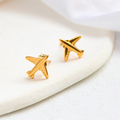 1 Pair Simple Style Airplane Titanium Steel Plating Gold Plated Ear Studs