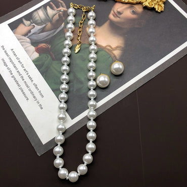 Wholesale Jewelry Retro Solid Color Imitation Pearl Alloy Plating Earrings Necklace