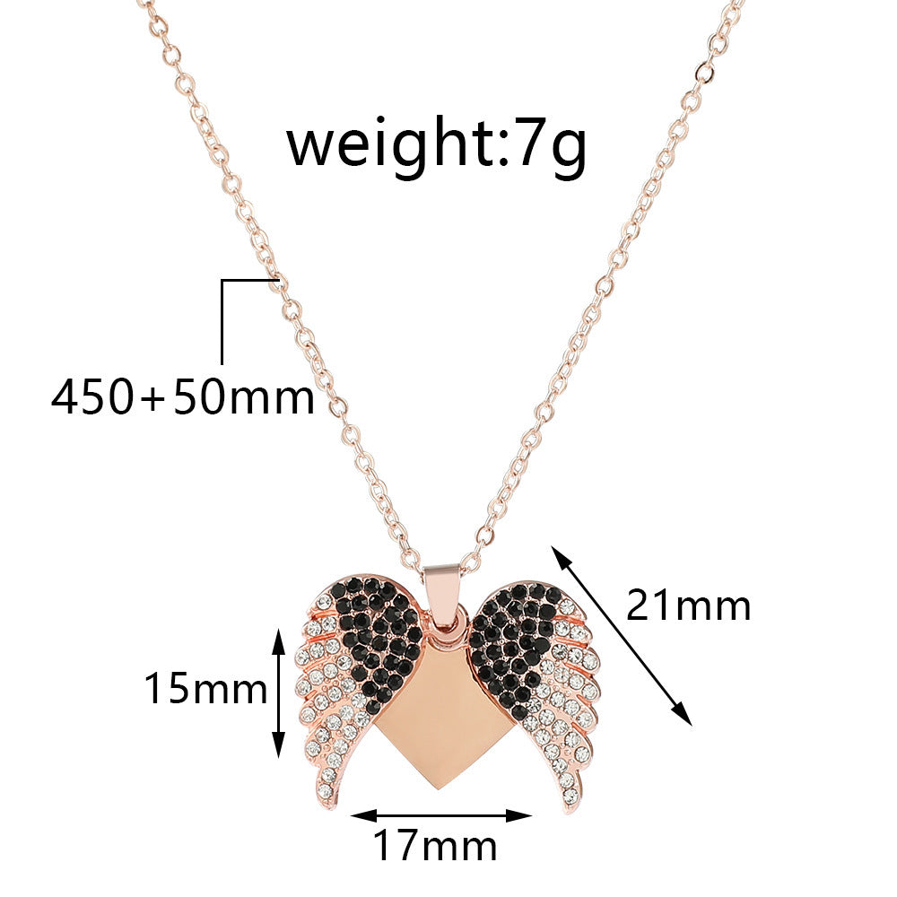 Lady Modern Style Streetwear Heart Shape Wings Stainless Steel Plating Inlay Rhinestones Pendant Necklace