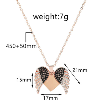 Lady Modern Style Streetwear Heart Shape Wings Stainless Steel Plating Inlay Rhinestones Pendant Necklace