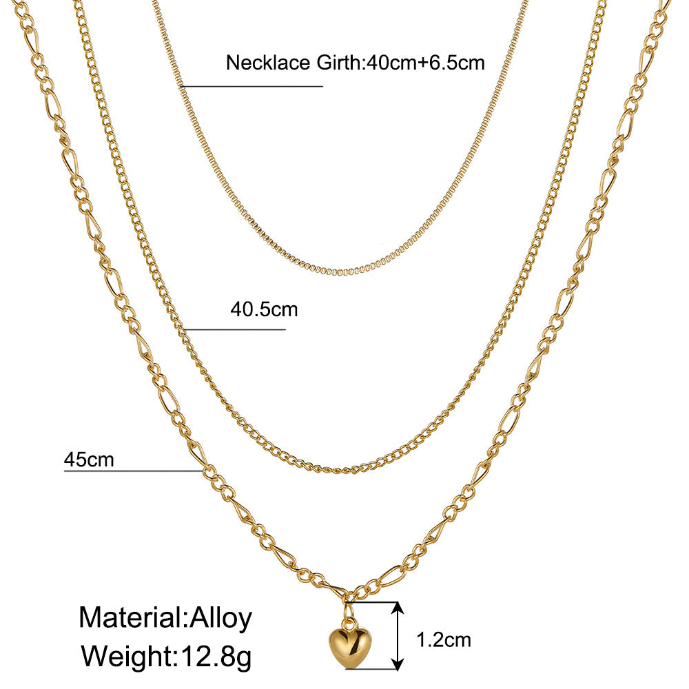 European And American Heart Pendant Multi-layered Clavicle Chain