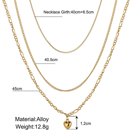 European And American Heart Pendant Multi-layered Clavicle Chain