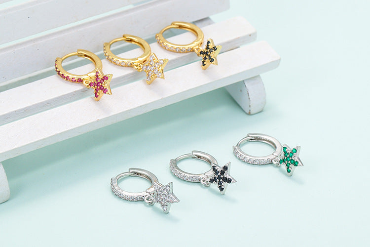 Fashion New Style Zircon Five-pointed Star Earrings