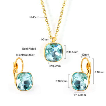 Fashion Geometric Stainless Steel Artificial Gemstones Earrings Necklace 1 Set