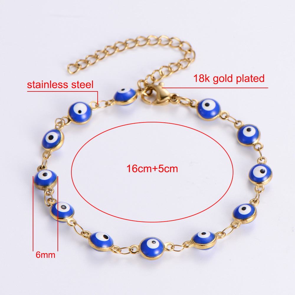 Ethnic Style Eye Stainless Steel Bracelets Necklace Patchwork Enamel Gold Plated Stainless Steel Bracelets