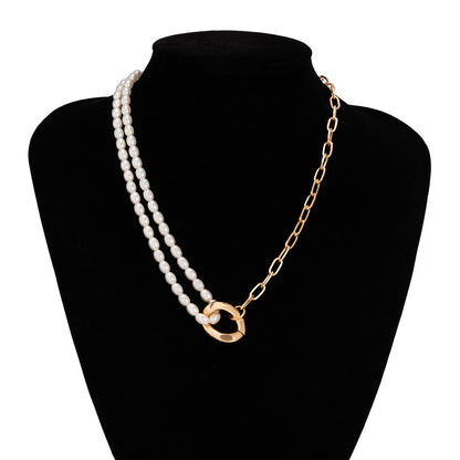 Vintage Style Geometric Round Letter Imitation Pearl Alloy Copper Plating Chain Women'S Double Layer Necklaces