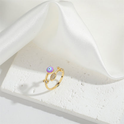 Cross-border hot fashion, popular color dripping oil, devil's eye opening, adjustable band, zircon delicate ring