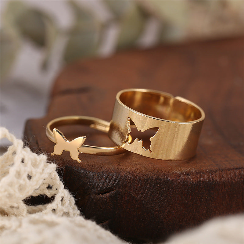 Fashion Butterfly Alloy Plating Couple Rings