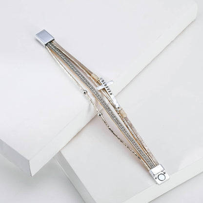 Fashion Cross Fine Diamond Leather Magnetic Buckle Multicolor Bracelet