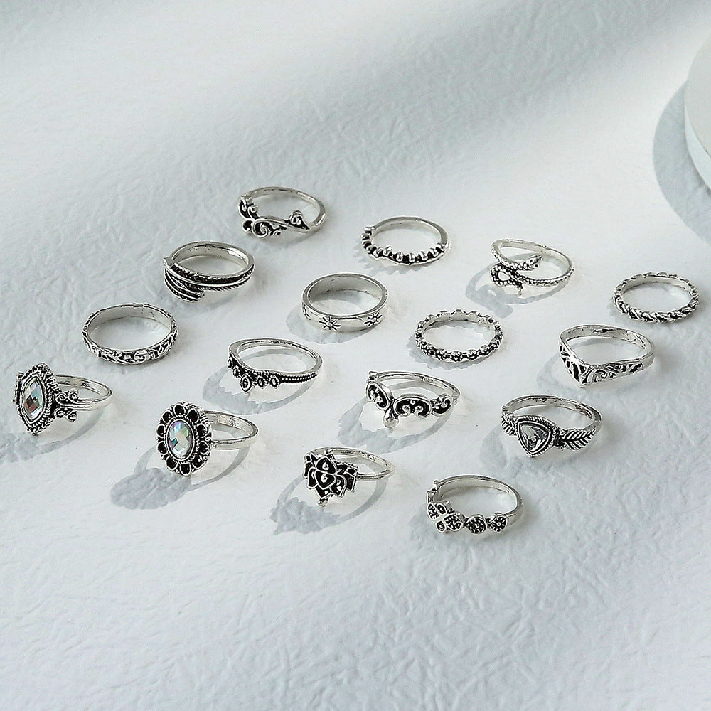 Wholesale Jewelry Retro Ladies Hollow Carved Snake Leaf Shape 16-piece Ring Gooddiy