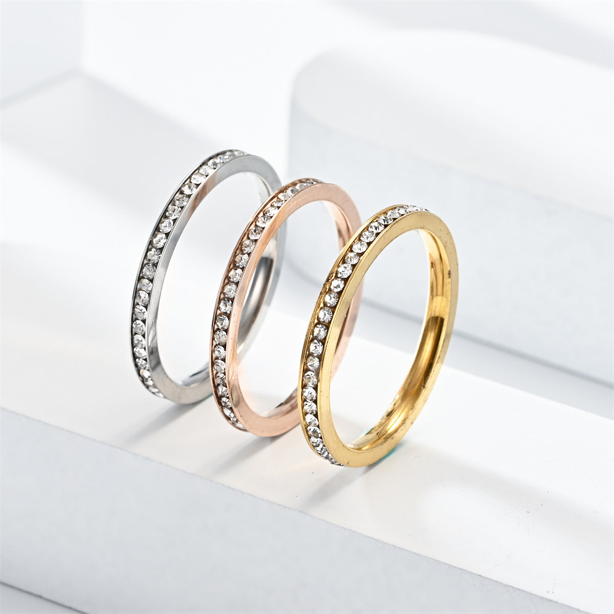 Simple Style Circle Stainless Steel Inlay Zircon Rings