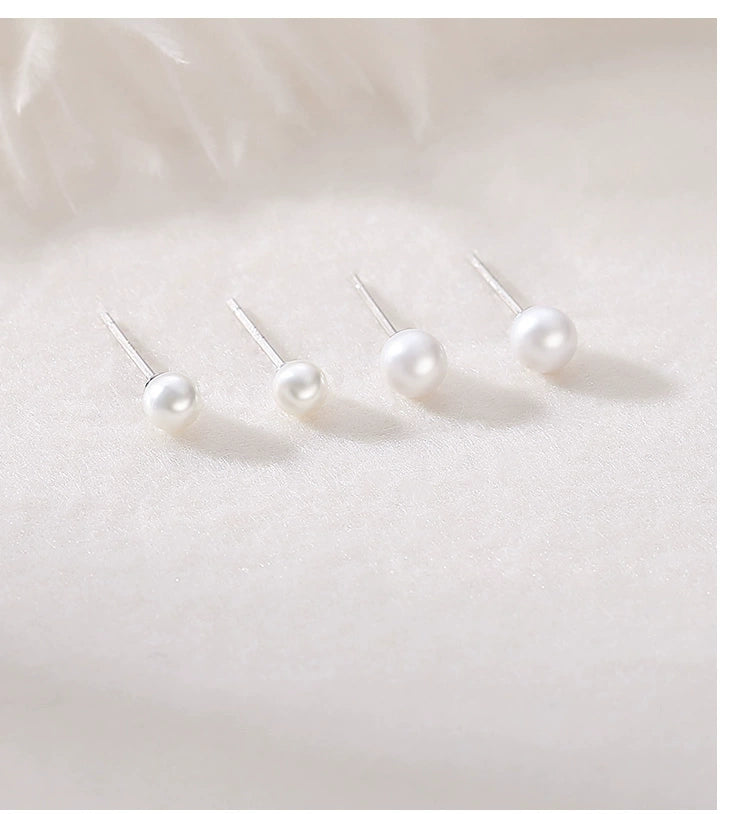 Sweet Round Sterling Silver Plating Artificial Pearls Ear Studs 1 Pair