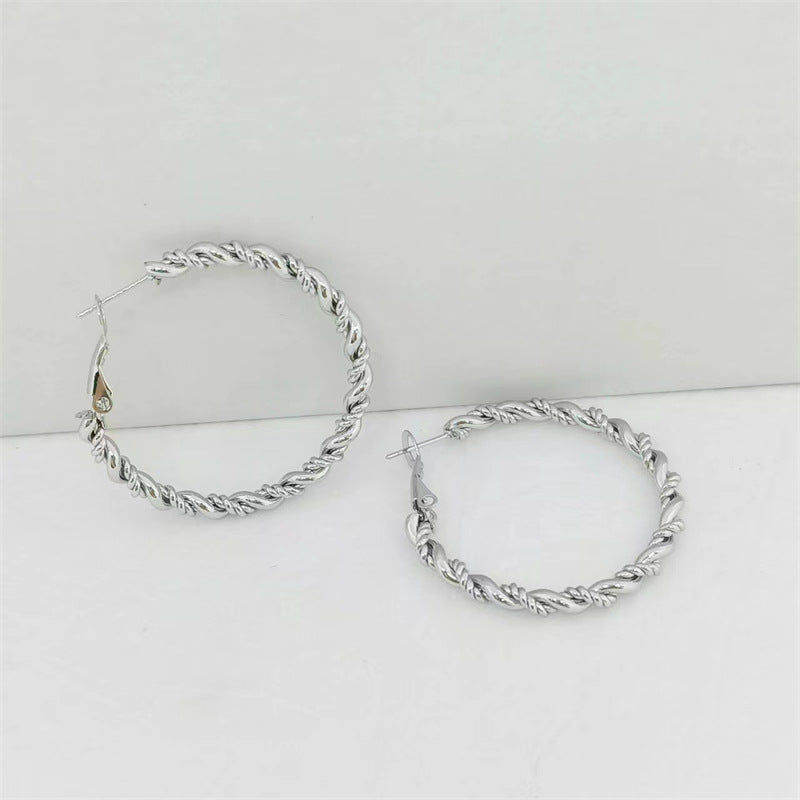 1 Pair Chinoiserie Solid Color Plating Titanium Steel Hoop Earrings