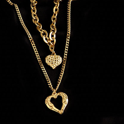 Fashion Simple Muilt-layer Titanium Steel Hollow Heart-shaped Pendant Necklace