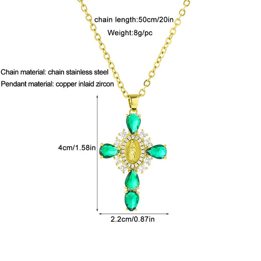 Stainless Steel Copper Casual Simple Style Human Cross Plating Inlay Zircon Pendant Necklace