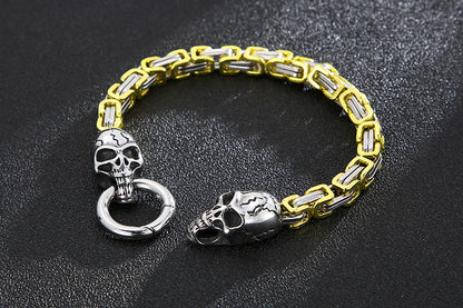 New Hip-hop Pattern Chain Skull Head Titanium Steel Hollow Thick Bracelet