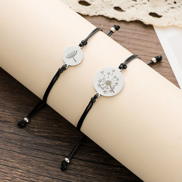 New Creative Wax Thread Braided Bracelet Stainless Steel Dandelion Mother And Daughter Bracelet