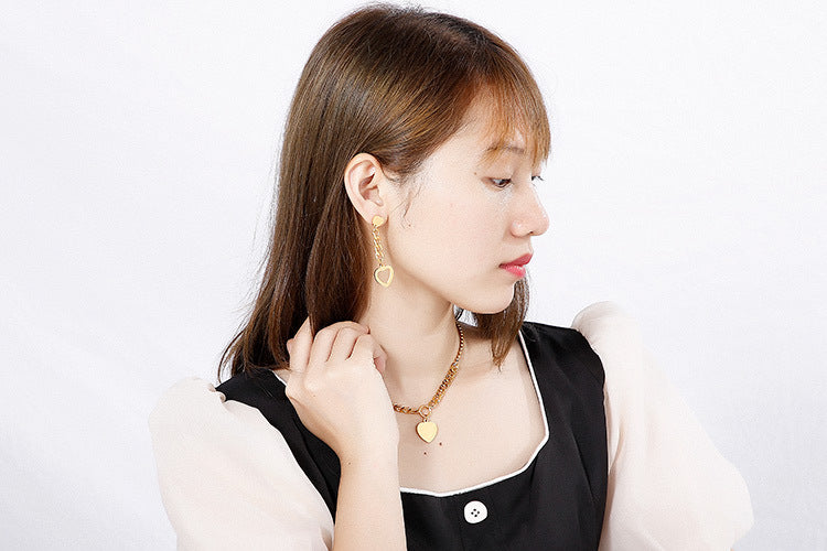 New Simple Stainless Steel Heart-shaped Earrings Necklace Set Wholesale Gooddiy