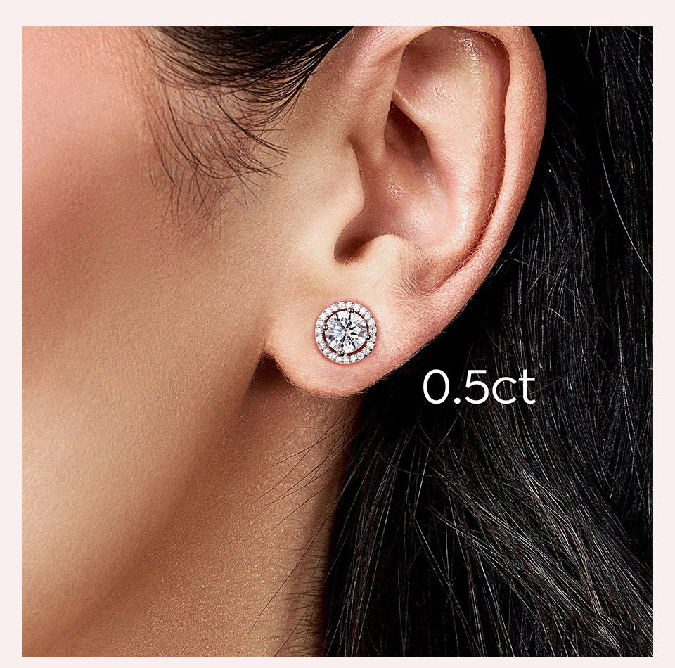 Glam Shiny Round Sterling Silver Moissanite Ear Studs In Bulk