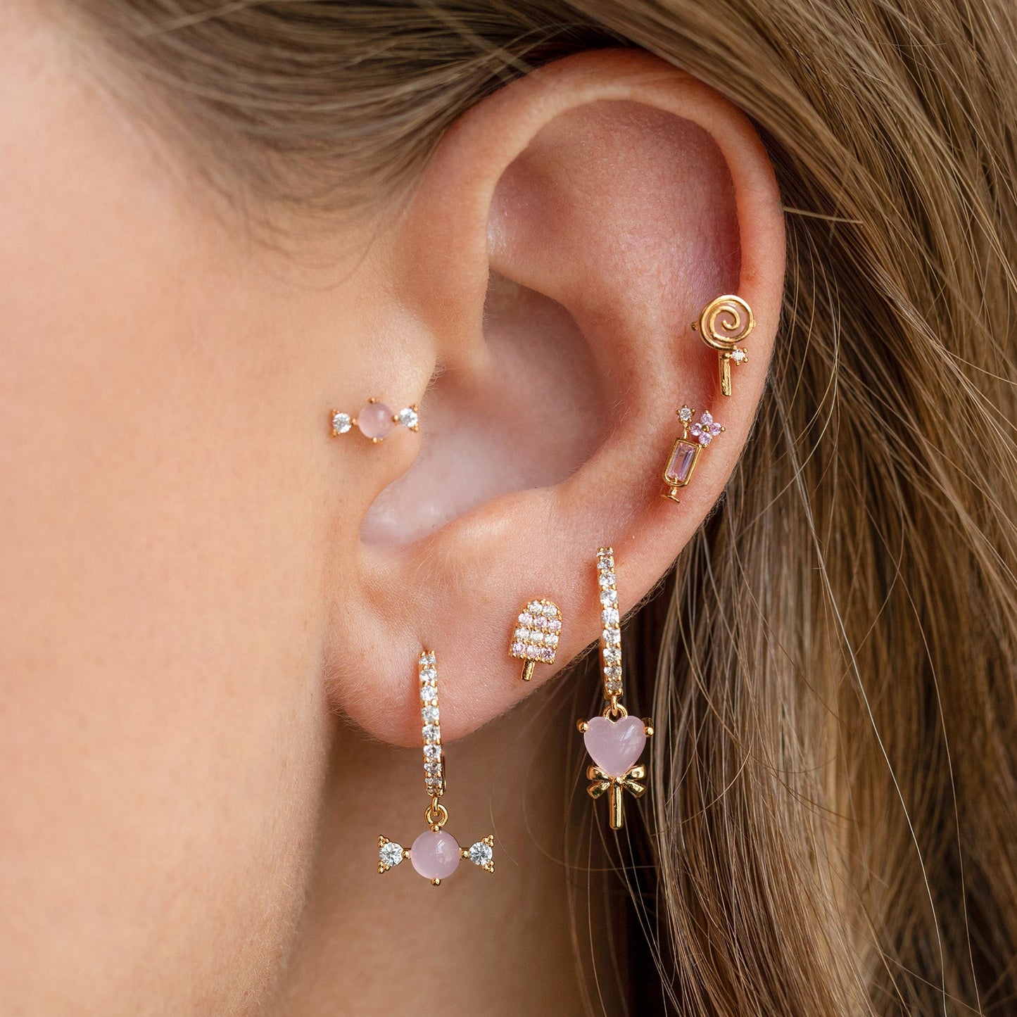 Streetwear Geometric Brass Ear Studs Plating Zircon Copper Earrings