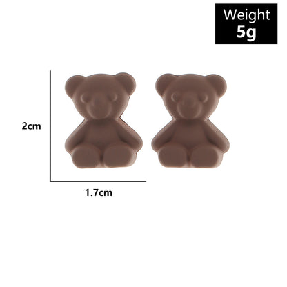 Ez3806 Nizhu New Ins Sweet Cool Teddy Bear Ear Studs Earrings Lovely Soft Cute Colorful Bear Earrings