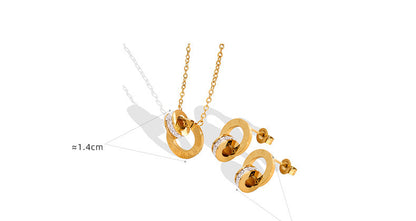 Wholesale Fashion Round Titanium Steel Inlay Zircon Earrings Necklace