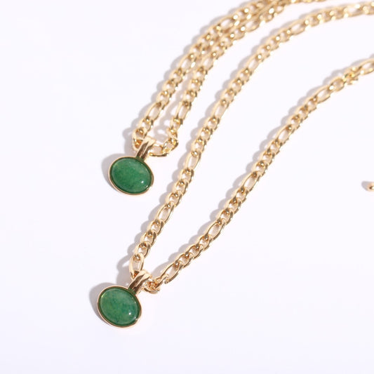 Retro Semi-precious Stone Emerald Green Natural Stone Titanium Steel Necklace